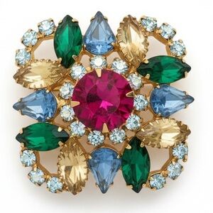 Vintage Juliana Style Multi-Color Rhinestone Statement Brooch EUC